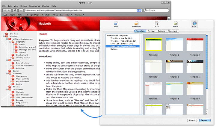 MindView 3 Mac Edition, mind map, export wizard, HTML, no programming, website