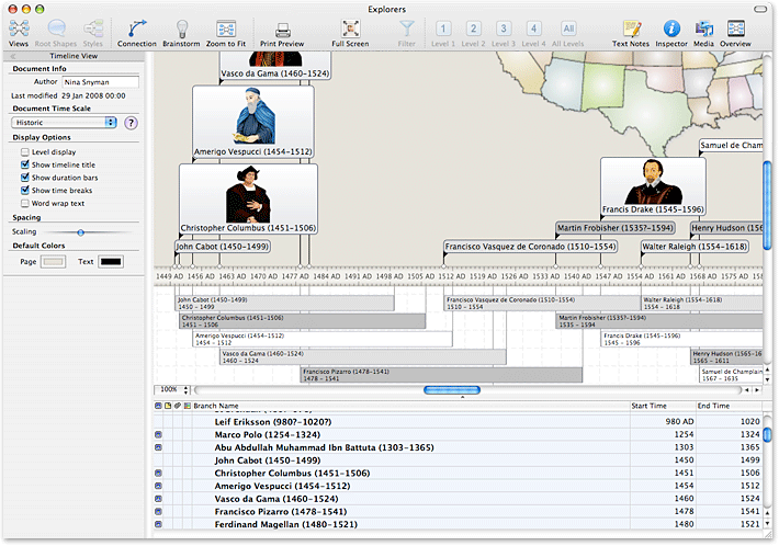 MindView 3 Mac Edition, timeline view, timelines, historical, time